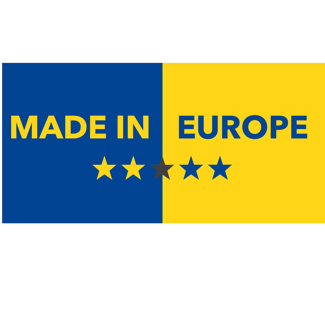 MADE IN EUROPE, BLUE AND YELLOW